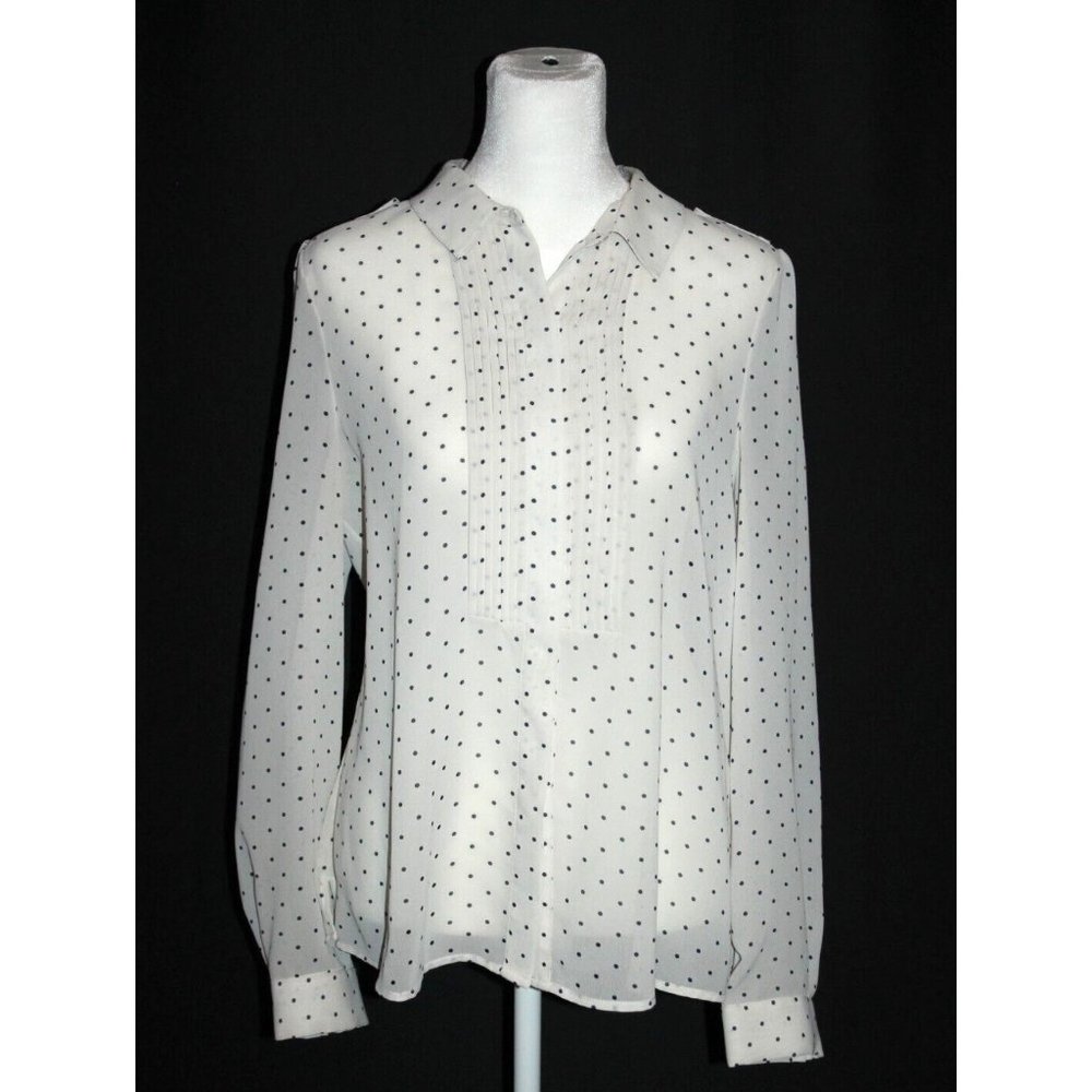 Halogen Blouse Women's White Black Polka Dot Ruffle Sheer Size Small S